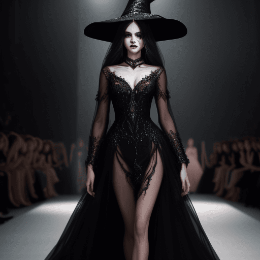 AI generated: masterpiece| best quality| gorgeous female model horror witch beautiful creature | standing at the e...