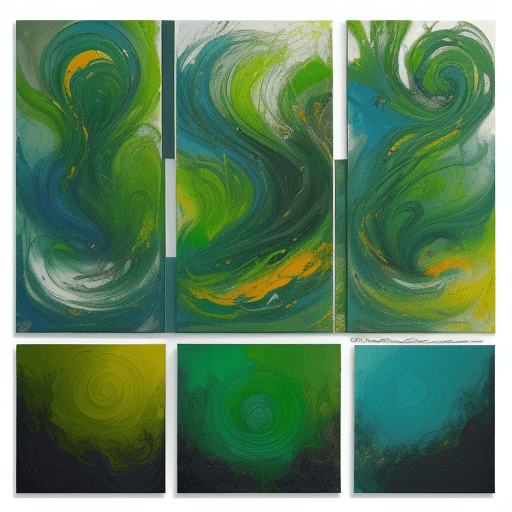 AI generated: Create three abstract paintings of equal size that complement each other. Use colors, organic shapes...