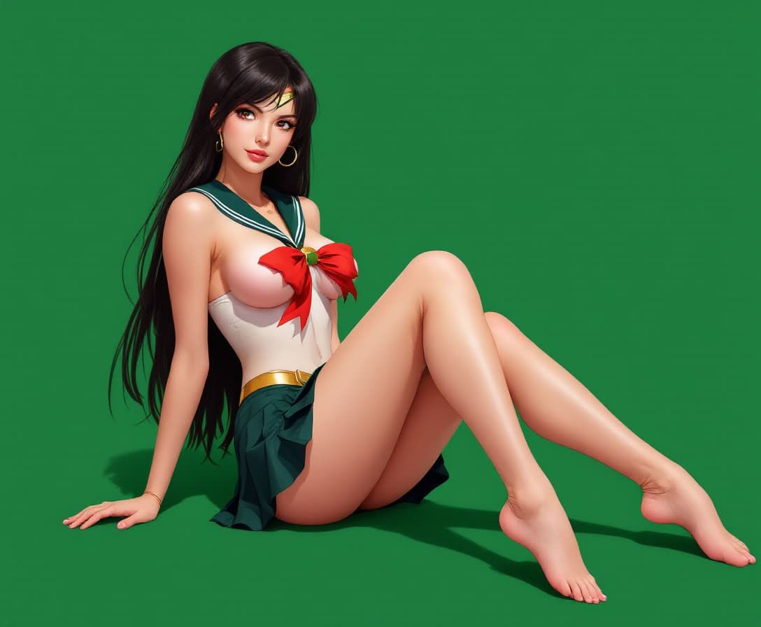AI generated: Sailor mars , while sitting , green background, character design in the style of Katsuhiro Otomo, an...