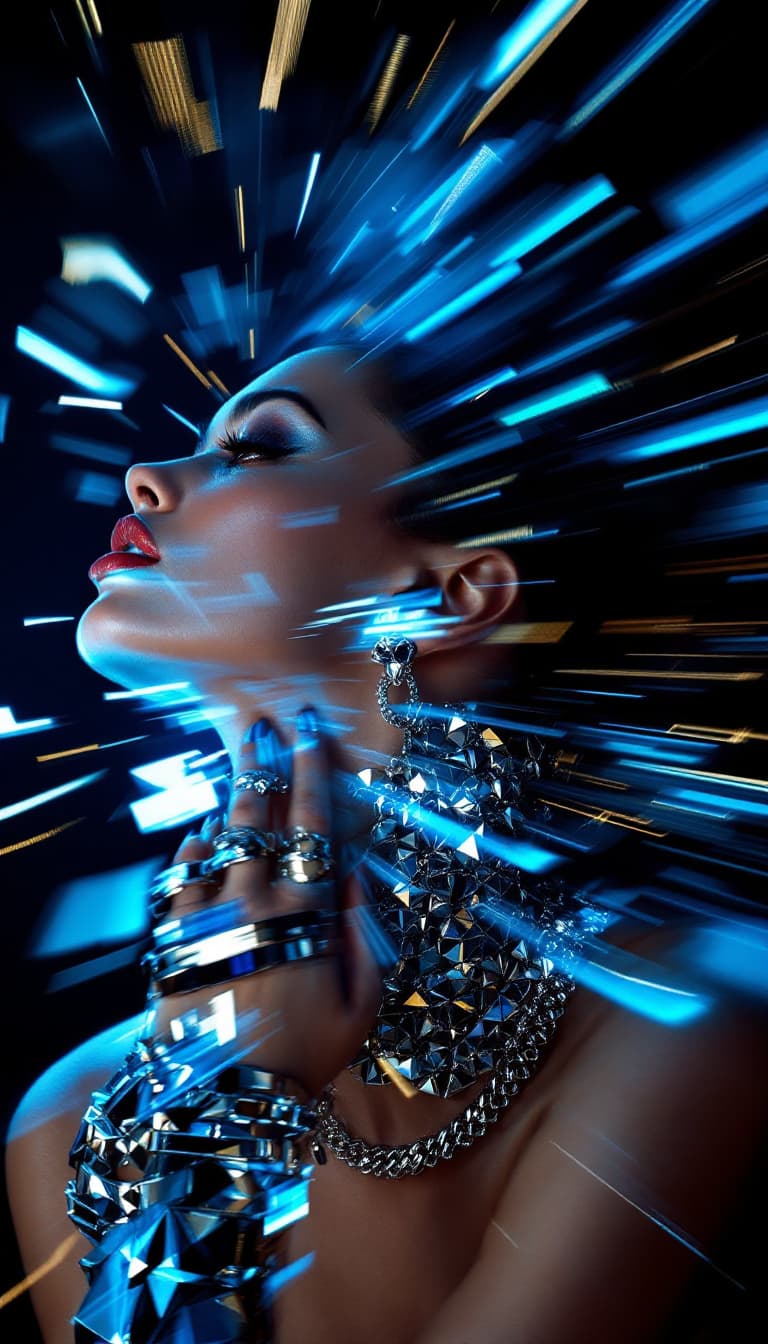 AI generated: A high-fashion editorial photograph for Numéro magazine captures a female model's profile in a momen...