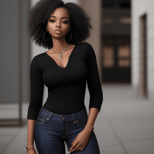 AI generated: femme  noire en jeans avec jeune noir