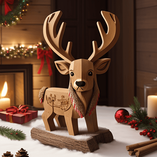 AI generated: Wood Carving Effect, christmas reindeer, 