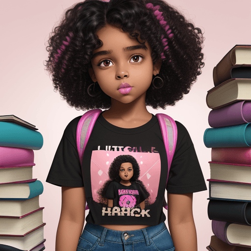 AI generated: realistic high definition image little brown skinned preteen girl with black curly hair standing by ...
