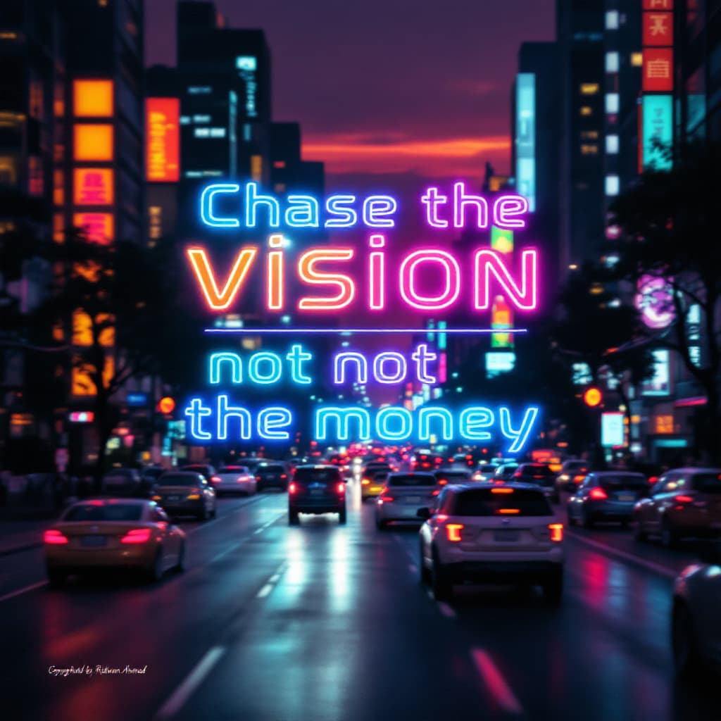AI generated: A 9:16 vertical poster of a modern city street at dawn with neon lights and traffic, slightly blurre...