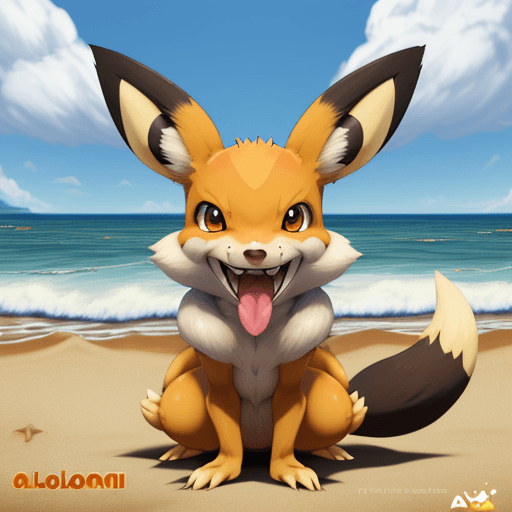AI generated: solo, anthro, pokemon, mammal, fox, nintendo, pokemon species, alolan raichu, blue eyes, hi res, fur...
