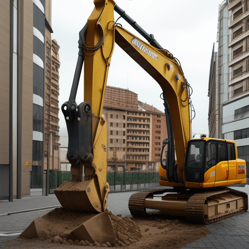 AI generated: High resolution excavator, excavating a parking in Bilbao, realistic