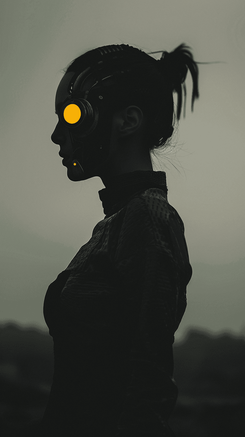 AI generated: A mesmerizing photograph capturing the ethereal beauty of the Terminator Girl, with her cyborg featu...