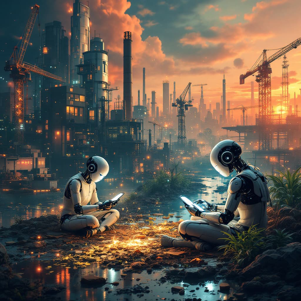 AI generated: Imagine humans trapped inside glowing mobile screens, endlessly scrolling, their faces expressionles...