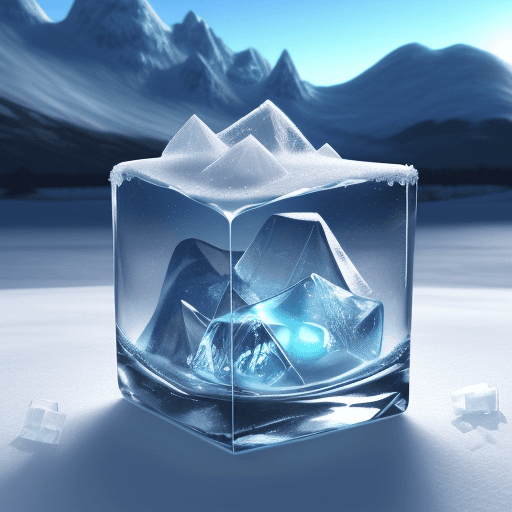 AI generated: Sonic, frozen in an ice cube, Snowy hills background, 4k, high resolution, realistic 