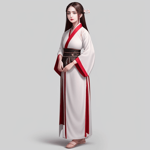AI generated: Image of a beautiful brunette woman wearing hanfu,whole body, in manjit bawa style, white background...