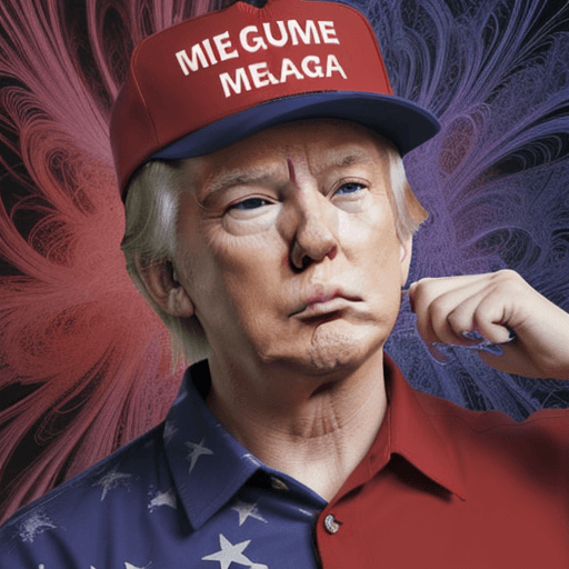 AI generated: donald trump, with the make america great again cap in red, on a psychedelic trip, lsd, drugs trip