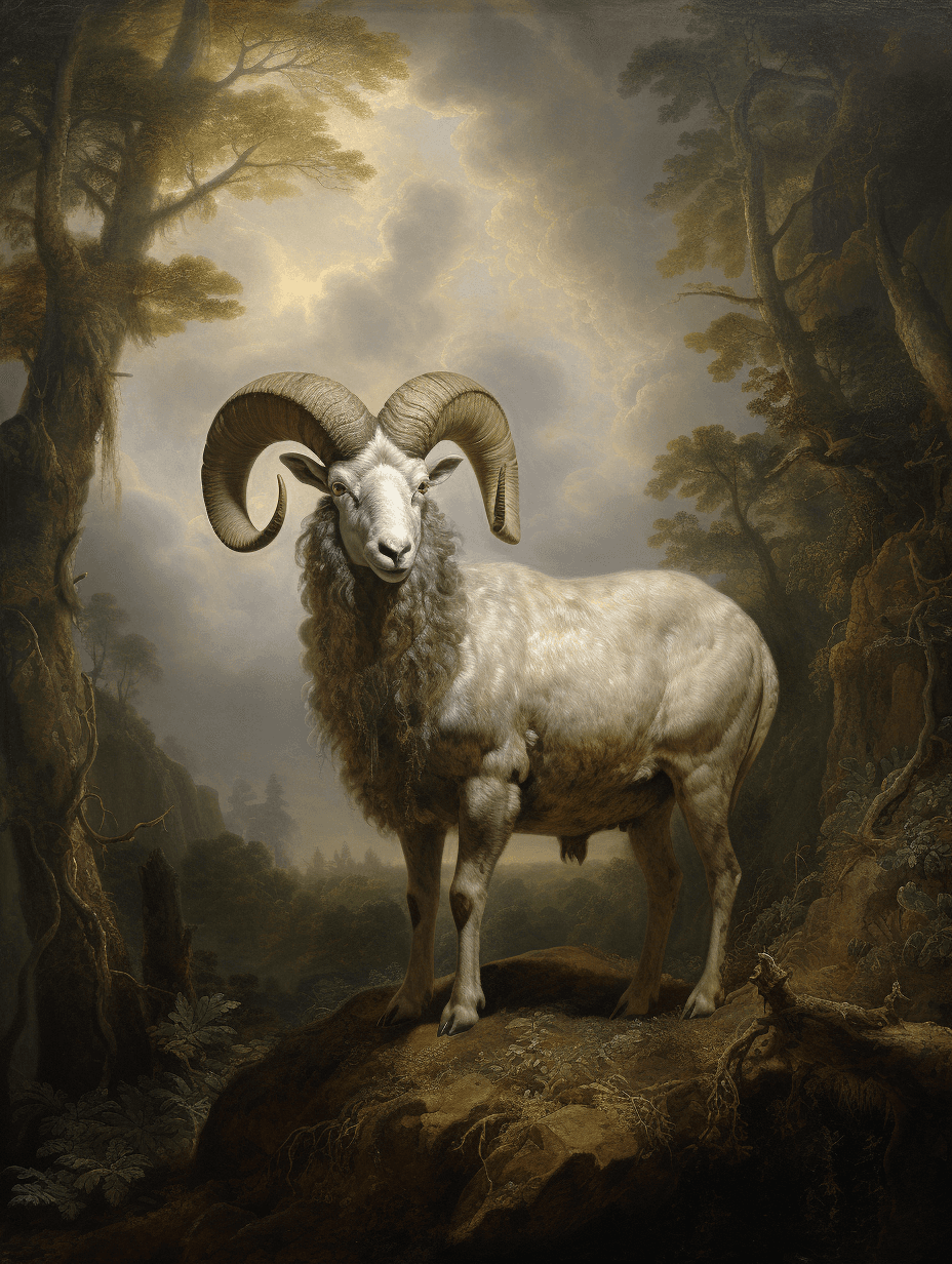 AI generated: ram a horse standing with one horn, in the style of otherworldly illustrations, robert s. duncanson,...
