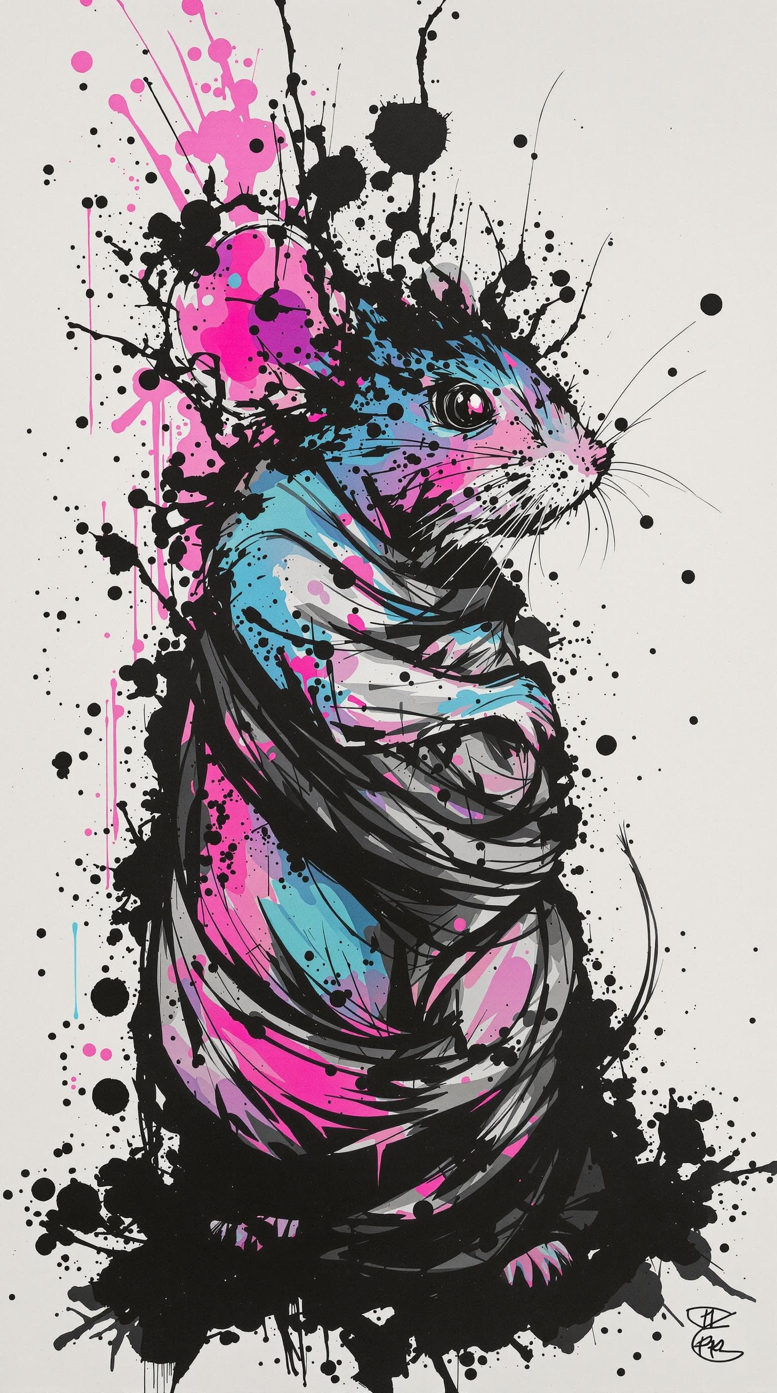 AI generated: Mouse, detailed,ink style,Ink splash art on the background,ink style,The whole is on the right，Ink w...