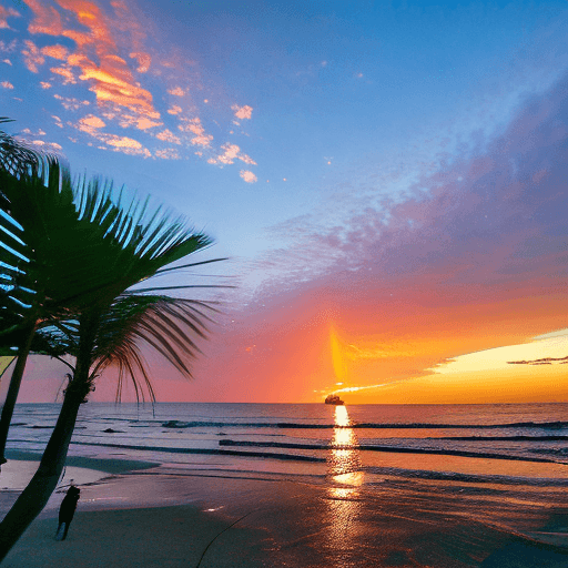 AI generated: **A sunset over the beach in the city of Bali. Captured in a realistic, high-quality photograph. Cle...