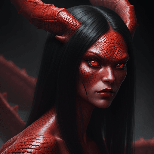 AI generated: Full portrait of an alien female draconian shapeshifter, red dragon scaly reptile skin, beautiful at...