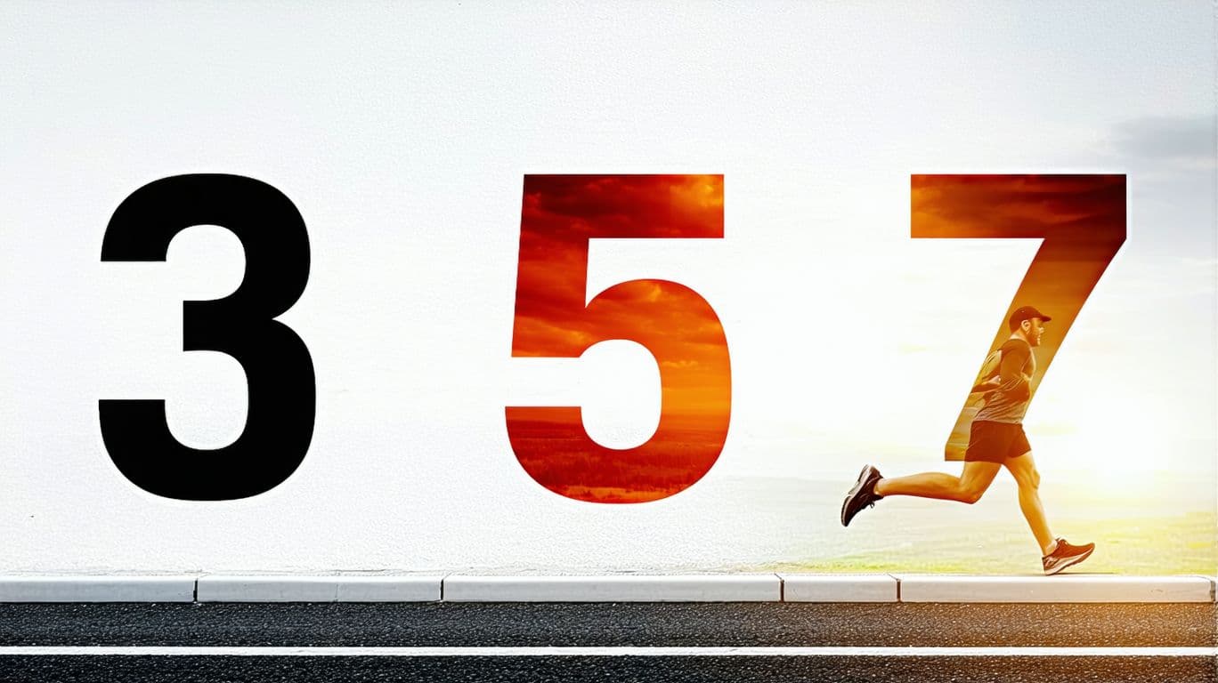 AI generated: An image with numbers 3, 5 and 7.

Must reflect the spirit of running, long roads and effort