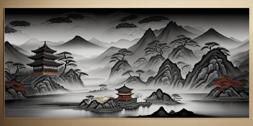 AI generated: Tradition Chinese Ink Painting style of an ancient chinese landscape painting,Tradition Chinese Ink ...