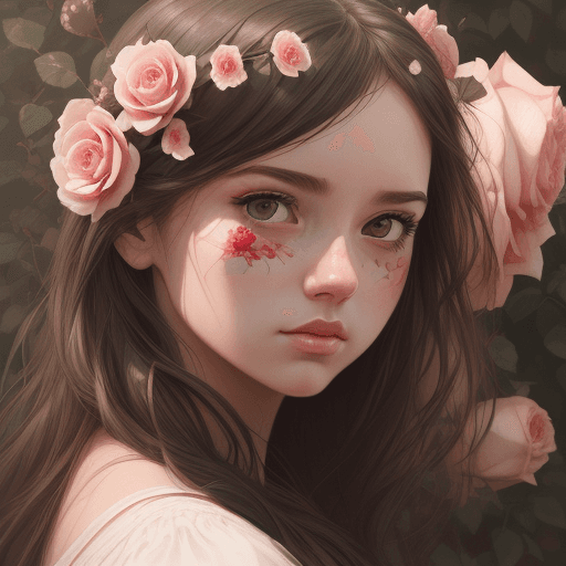 AI generated: picture of a girl dressed in rose flowers, in the style of artgerm, loose linework, lush and detaile...