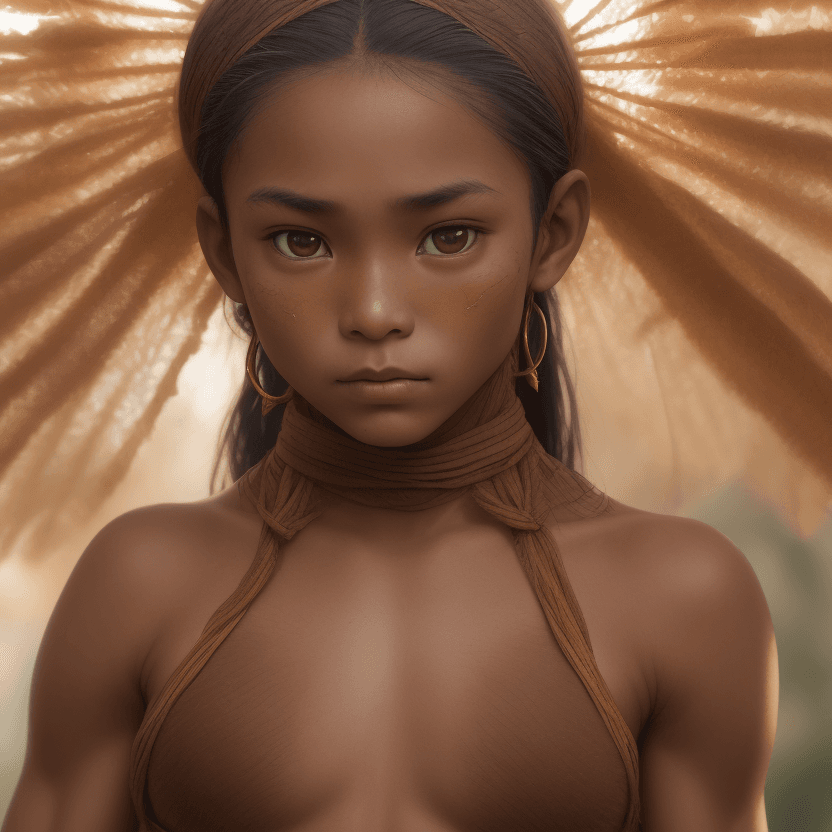 AI generated: documentary photography, Autumn Fashion close up on face photo of a 18 year old Maranao-Guarani fema...