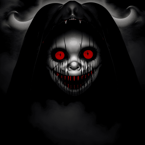 AI generated: Dark, outline of a smiling mouth, fog, horror, scary, 8k