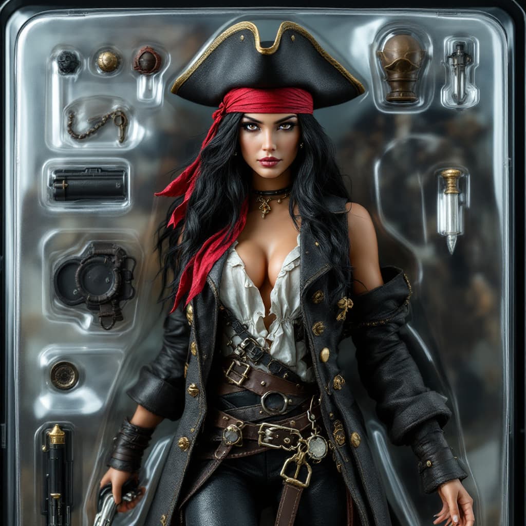 AI generated: Full body view of A photo-realistic action figure packaged in a blister card, The figure stands behi...
