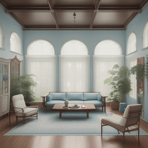 AI generated: High resolution photography interior design, dreamy sunken living room conversation pit, wooden floo...