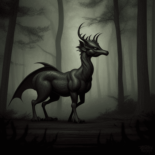 AI generated: An elusive Jersey Devil stalking the eerie woods of Pine Barrens, Mythical Creatures
