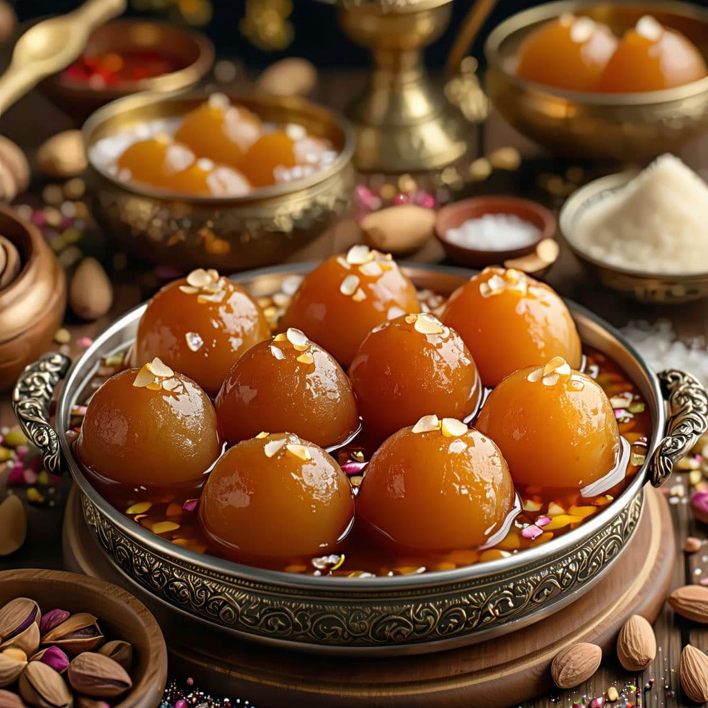 AI generated: "Create a hyper-realistic scene depicting the complete process of making gulab jamun, represented th...