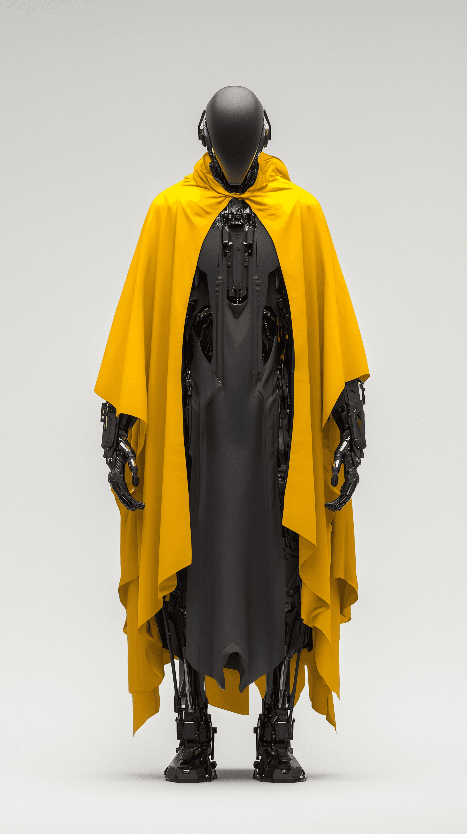 AI generated: rendering, futuristic cyberpunk aesthetic figure, front composition, full-body, gaze, matte grey met...