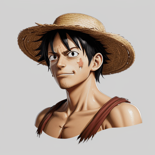 AI generated: Monkey D. Luffy, one piece anime, X-shaped scar on his chest, Straw Hat, symmetrical body, portrait,...