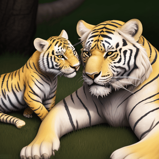 AI generated: Un león albino junto a un tigre albino

