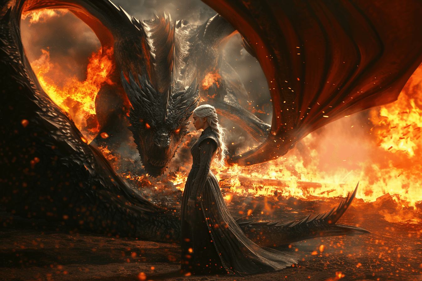 AI generated: 
Create a highly detailed, cinematic-quality image of Emilia Clarke as Daenerys Targaryen from Game...