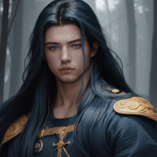 AI generated: High resolution picture of a Young boy with intricate blue long hair and dark blue eyes,masculine 8k...