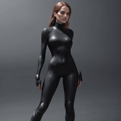 AI generated: a full body image of beautiful barefoot woman dressed in a black neoprene long sleeve bodysuit with ...