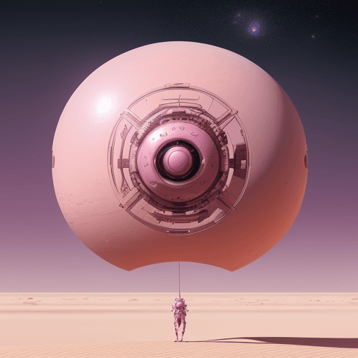 AI generated: a mechanical sphere floating over a pink and white desert, 2870's sci fi, illustration  and sci fi  ...