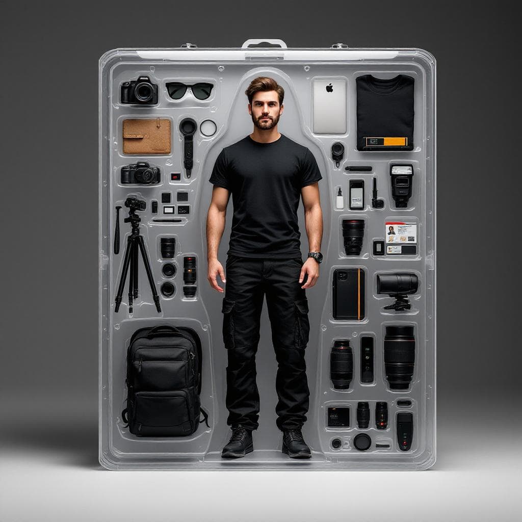 AI generated: Action figure packaging design, featuring a tall, well-groomed 20-year-old man as a collectible toy....