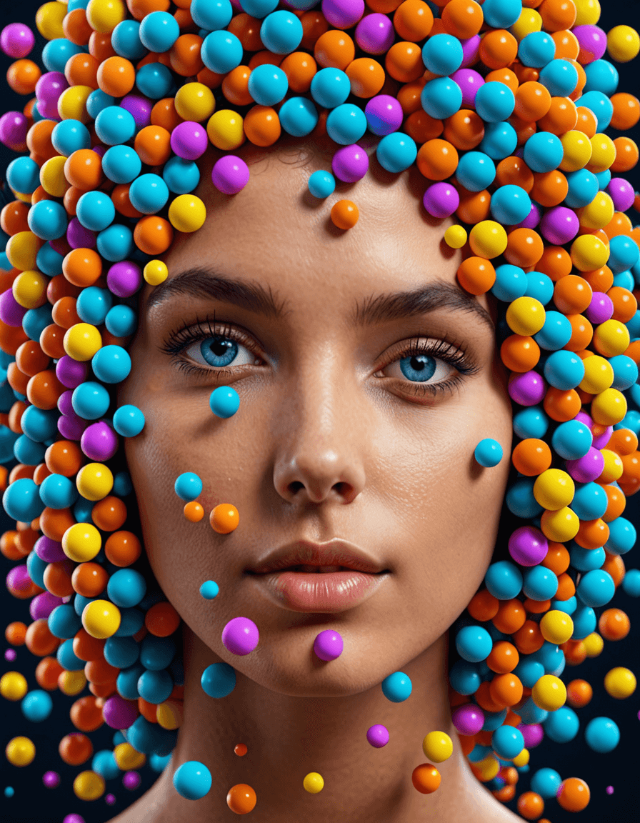 AI generated: 	Abstract style tiny colorful spheres float in the air in the shape of a human face,Ultra-HD-details...