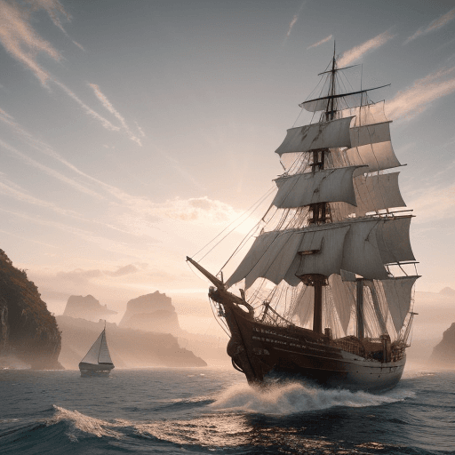 AI generated: Photo of a ultra realistic sailing ship, dramatic light, pale sunrise, cinematic lighting, battered,...