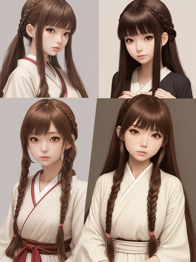 AI generated: beautiful japanese girls,1 girl,  wearing mini dress, long hair bangs color brown, braided, anime re...