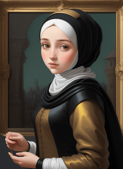 AI generated: a painting of a Girl with hijab , inspired by Dutch Golden Age painting--ar 4:5 --stylize 500 --v 6....