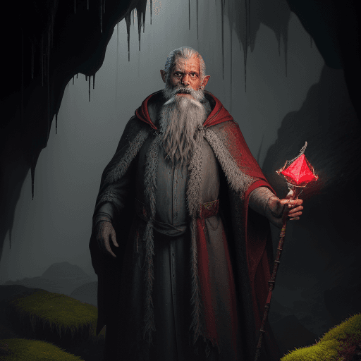 AI generated: Photorealistic portrait photo of a demonic old wizard with a grey beard and holding a diamond staff....