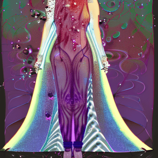 AI generated: Photoshoot of a Beautiful full body woman in Wonder dress made of shimer and ethereal fabric from th...