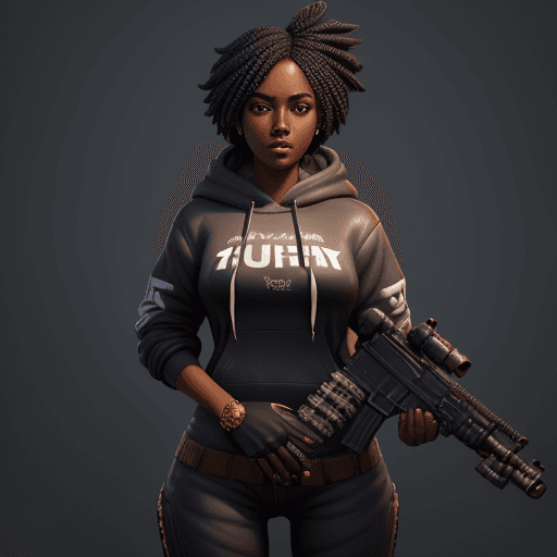 AI generated: dark skin, african american female,a statue of a woman holding a 380. gun, an airbrush painting, tre...