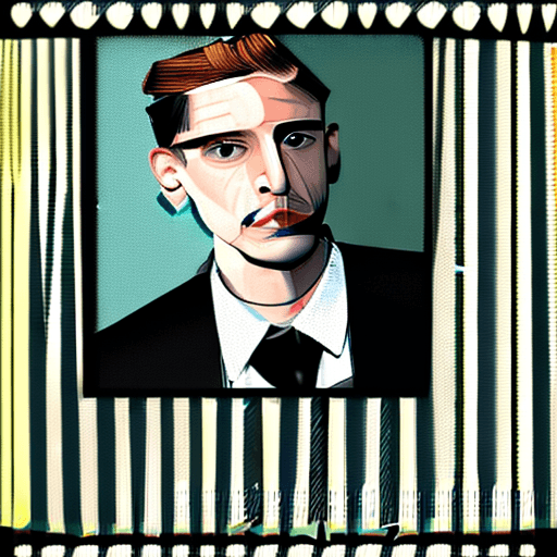 AI generated: a confident man with a short hairstyle cut and observant black eyes, wearing a black suit, sitting w...