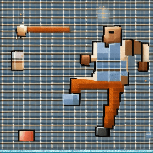 AI generated: sprite sheet of a pixel art character of a blacksmith moving down, up and right