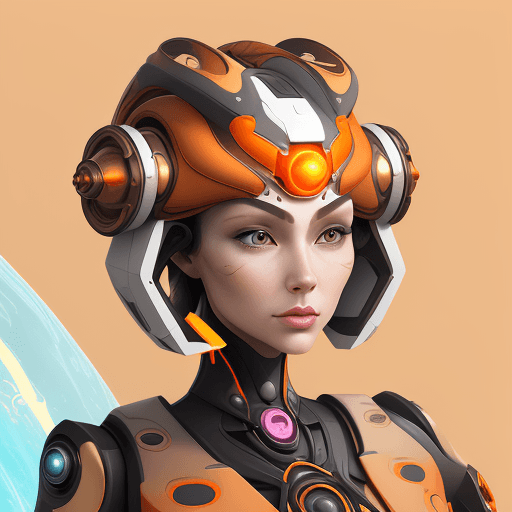 AI generated: beautiful female with a futuristic-looking face, in the style of fantastical contraptions, facing fo...
