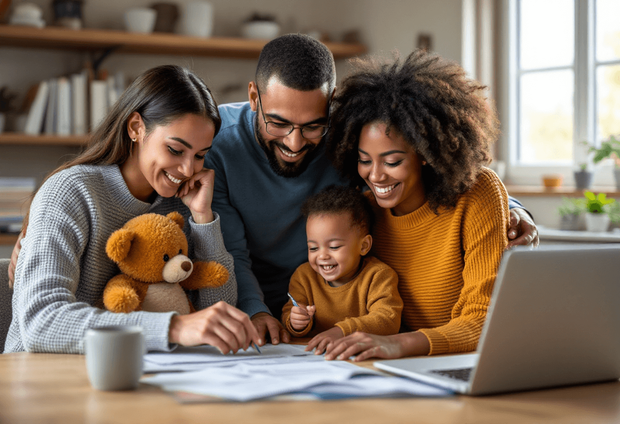 AI generated: realistic image of minority family doing taxes