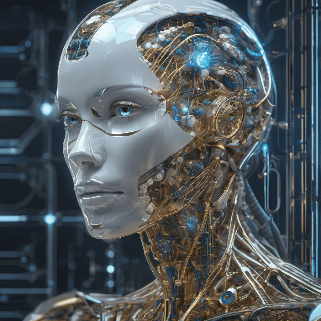 AI generated: A stunning illustration of an ethereal neural network organism, half of the face is robotic skeleton...