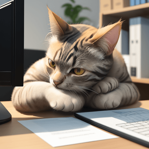 AI generated: cat is working at the office, acting like human, photorealistic, high details, masterpeace, 4k --v 5...