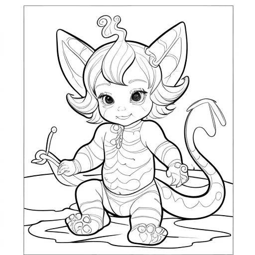 AI generated: coloring book just the art lines happy lucky baby dragonthe lines
